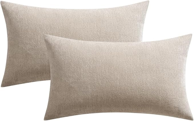 MIULEE Pack of 2 Beige Decorative Pillow Covers 12x20 Inch Soft Chenille Couch Throw Pillows Farmhouse Cushion Covers for Home Decor Sofa Bedroom Living Room