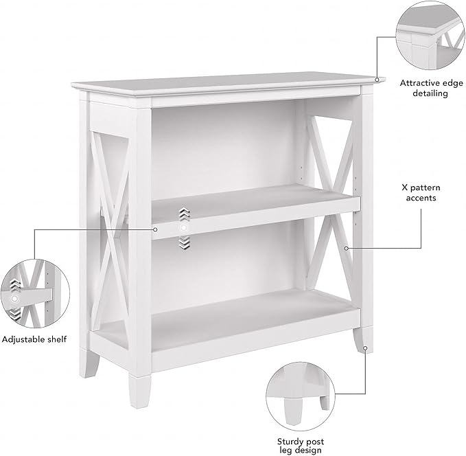 Bush Furniture Key West Small 2 Shelf Bookcase in Pure White Oak, Compact Home Organizer, Vertical Storage Solution, Bookshelf for Office or Living Room