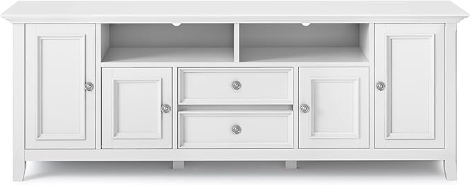 SIMPLIHOME Amherst 72-inch Wide Solid Wood TV Stand in White, Transitional-Style Media Console for Living Room with Cable Management and Adjustable Shelves, Fits 80" TVs
