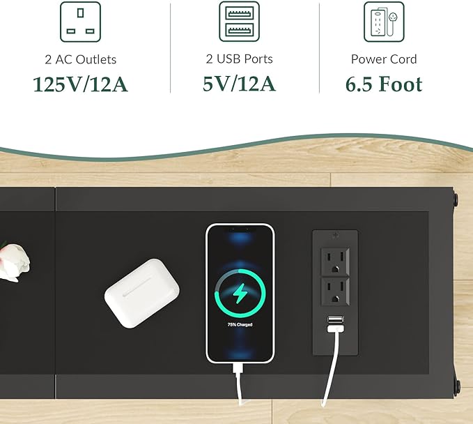 Console Table Narrow Long, Behind Couch Table with Oulets & USB Ports, Industrial Long Skinny Stand for Entryway,Hallway, Living Room, Bedroom Black, 7.9" D x 70" W x 24.8" H