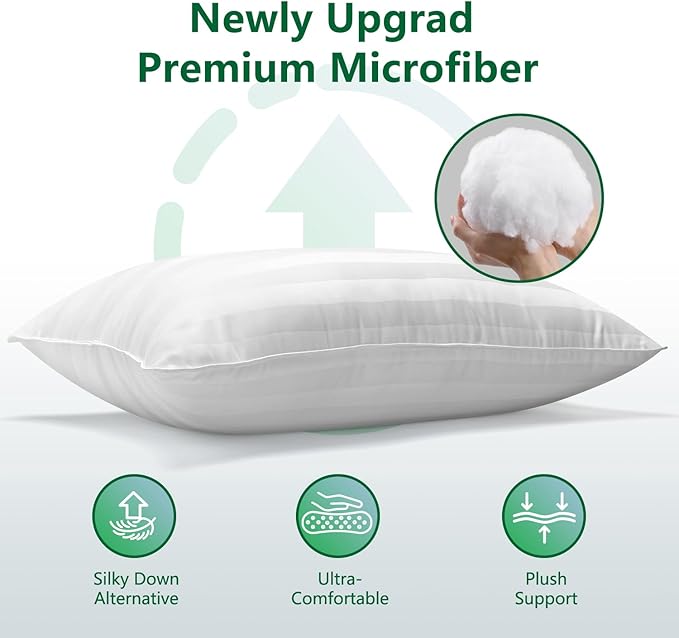 COZSINOOR King Size Bed Pillows Set of 2 - Microfiber Fill Down Alternative Cooling - Hotel Specially Designed for Side, Back & Stomach Sleepers, Providing Breathable and Skin-Friendly Comfort