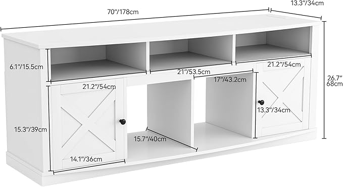 DWVO TV Stand for 75/80 Inch TV, Entertainment Center, LED Light Media Console, TV Cabinet with Barn Doors and Power Outlet for Living Room, White