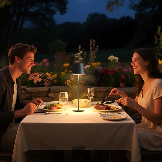 uuffoo 2 Pack Rechargeable Table Lamp Battery Operated Cordless Table Lamps with 3 Colors Stepless Dimming, Desk Night Light for Restaurant, Patio, Bedroom, Bar (Black)