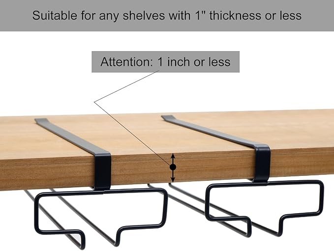 4PCS Wine Glass Holder, Stemware Rack Hanger Under Cabinet, Hanging Glass Storage Rack Organizer for Kitchen Bar, Black