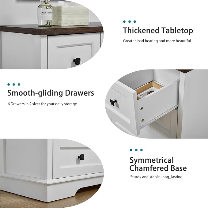 LIDYUK 6 Drawer White Dresser for Bedroom Farmhouse Dresser Chest of Drawers, 55" Wide Clothes Organizer with Storage Cabinet Wood Chest of Drawers for Bedroom, Living Room