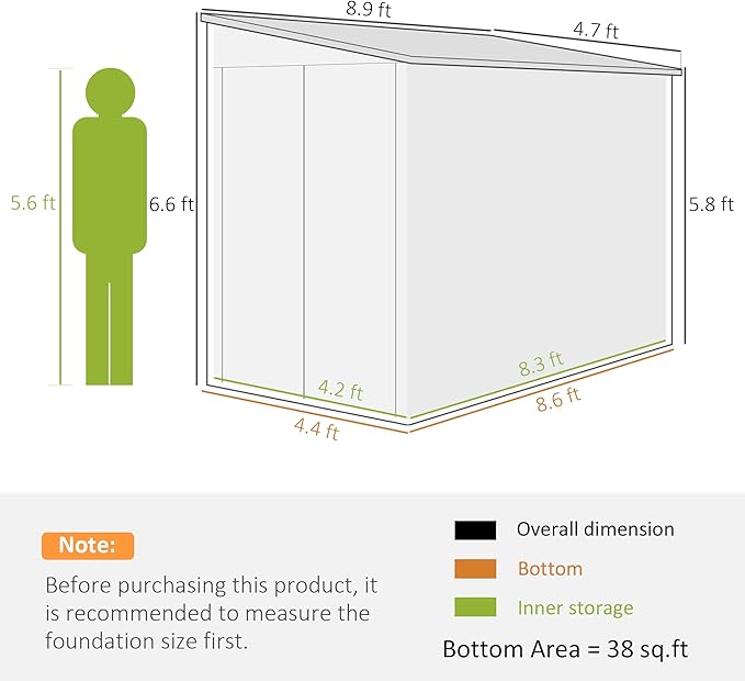 Outsunny 4.6' x 9' Steel Outdoor Storage Shed, Lean to Shed, Metal Tool House with Foundation Kit, Lockable Doors, Gloves and 2 Air Vents for Backyard, Patio, Lawn, Dark Gray