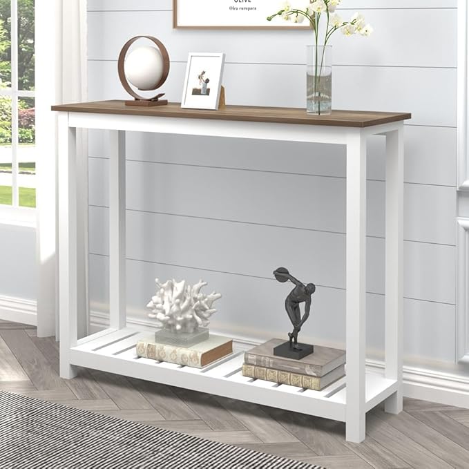 FOLUBAN Farmhouse Sofa Table, Rustic Vintage Console Table for Entryway, Living Room, Hallway, White