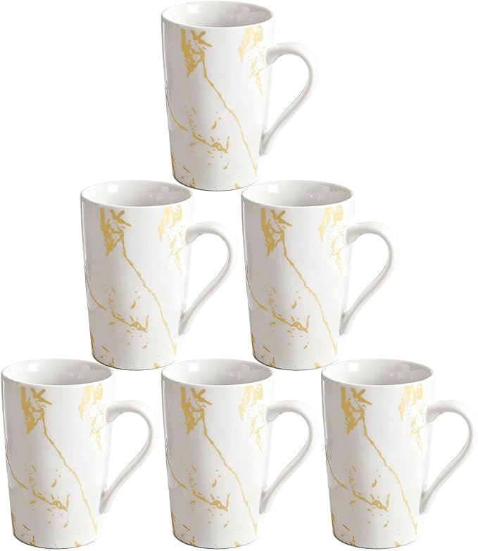 Porcelain Coffee Mugs, 12 Ounce, Set of 6, White | Hot Tea | Cappuccino | Mocha | Cocoa | Cups for Latte