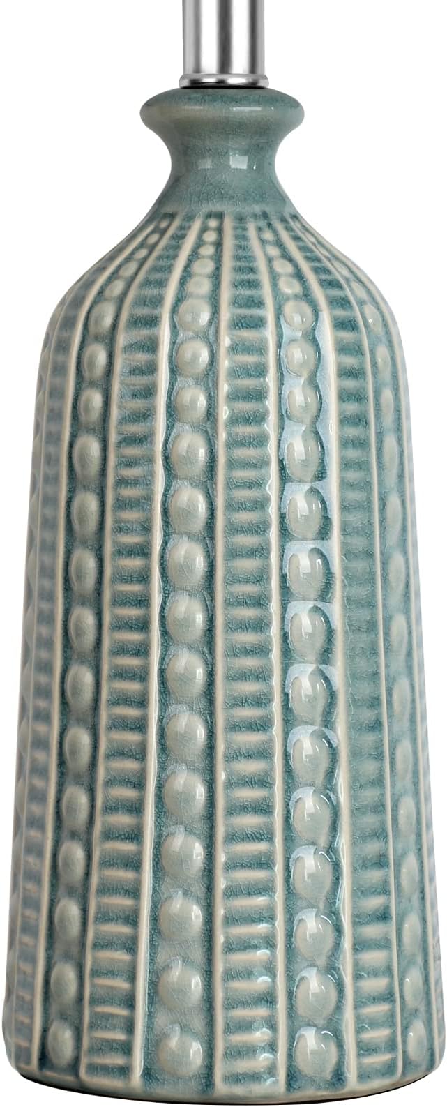 Green Ceramic Table Lamp 24.5": 3-Way Dimmable Nightstand Lamp with White Drum Lamp Shade | Modern Bedside Lamp for Bedrooms & Living Room (Bulb Included)