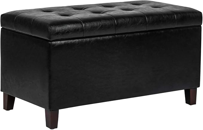 Joveco Storage Ottoman Bench, 33 Inches Faux Leather Rectangle Tufted Foot Stool for End Foot of Bed, Bedroom, Living Room, Black