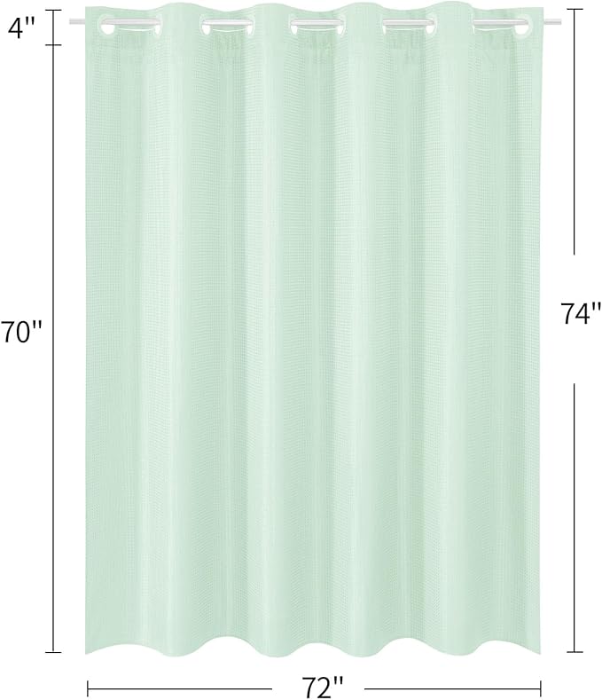 MitoVilla No Hooks Needed Green Waffle Shower Curtain with Snap-in Liner, Modern Waffle Weave Heavy Duty Fabric Cloth Shower Curtain for Luxury Neutral Hotel Spa Bathroom Decor, 72 x 74, Mint Green