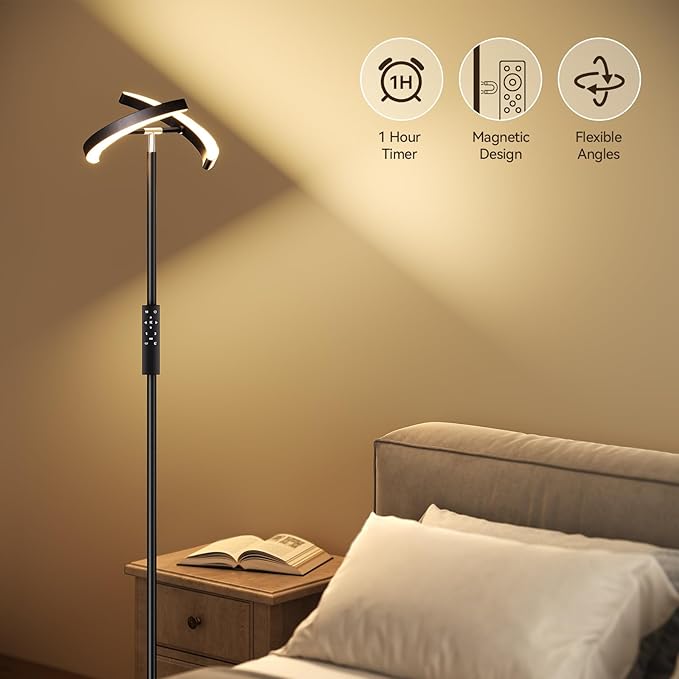 SUNMORY Floor Lamps for Living Room, 28W Bright LED Floor Lamp with 2 Rotatable Lights & Remote Control, 74" Tall Standing Lamp with Stepless Dimmable, Modern Reading Corner Lamp for Bedroom, Office