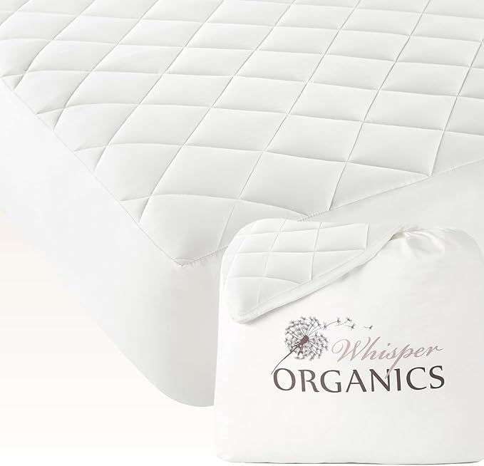 100% Cotton Organic Mattress Pad - Luxury Quilted Mattress Topper Protector Plush & Breathable Machine Washable Design - Fairtrade & GOTS Certified Premium 400GSM Thick with Deep Pocket (Queen)
