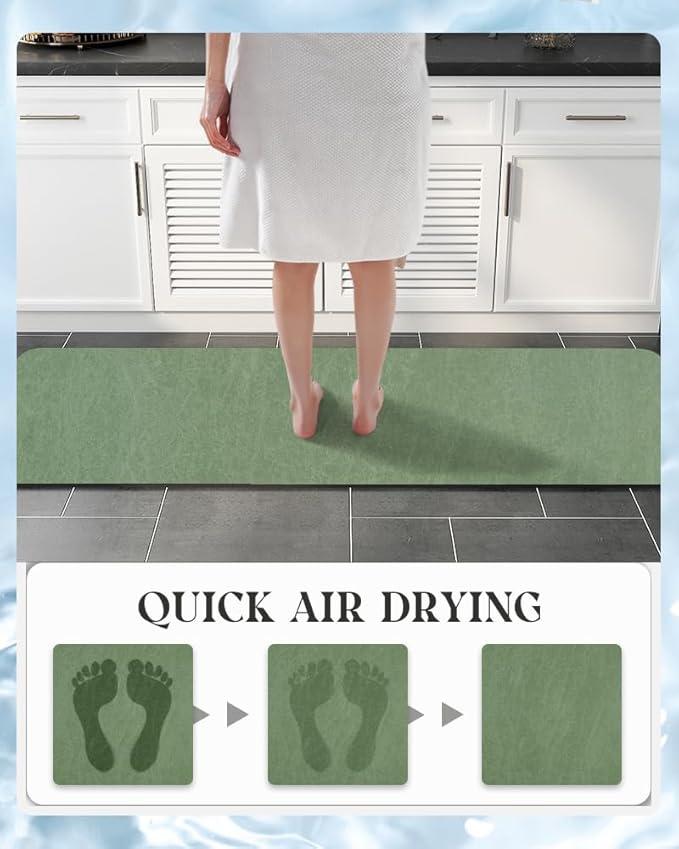 MontVoo -Bath Mat Rug-Rubber Backing Non Slip Quick Dry Absorbent Thin Bathroom Rugs Fit Under Door-Faux Suede Surface Bathroom Floor Mats-Shower Rug for in Front of Bathtub Shower Sage Green 24"X70"