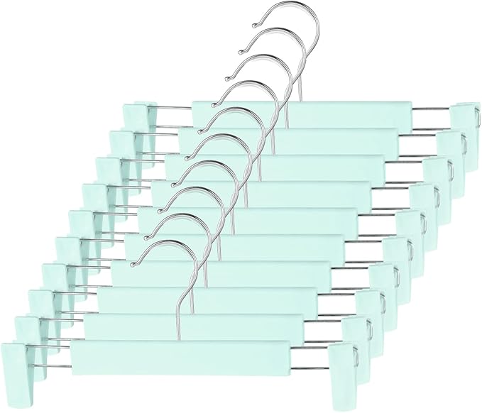 10 Pack Pants Hangers with Adjustable Non-Slip Clips Anti-Rust Hanging Hook for Trouser,Skirts,Jeans,Clothes Hangers Green