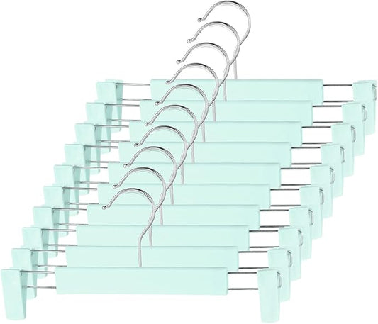 10 Pack Pants Hangers with Adjustable Non-Slip Clips Anti-Rust Hanging Hook for Trouser,Skirts,Jeans,Clothes Hangers Green