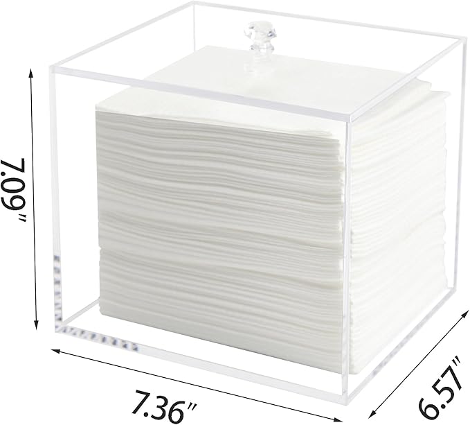Face Towel Box, Acrylic Facial Disposable Towelettes Holder Container for XL Face Towels and Protects from Dust, Clear