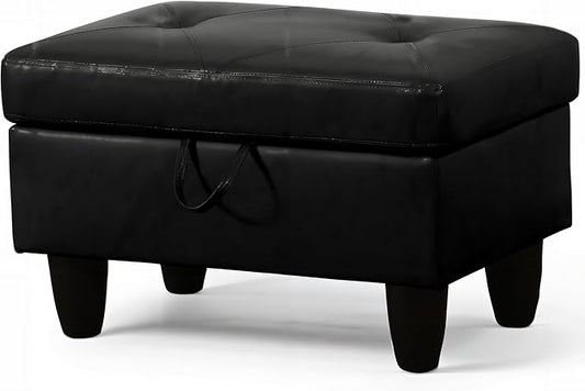 Ottoman Rectangular Storage Ottoman Bench, Faux Leather Footrest, Coffee Table, Stool Footstool with Hinged Lid for Living Room, Bedroom, Entryway, Black, 28.5"x19"x17.5"