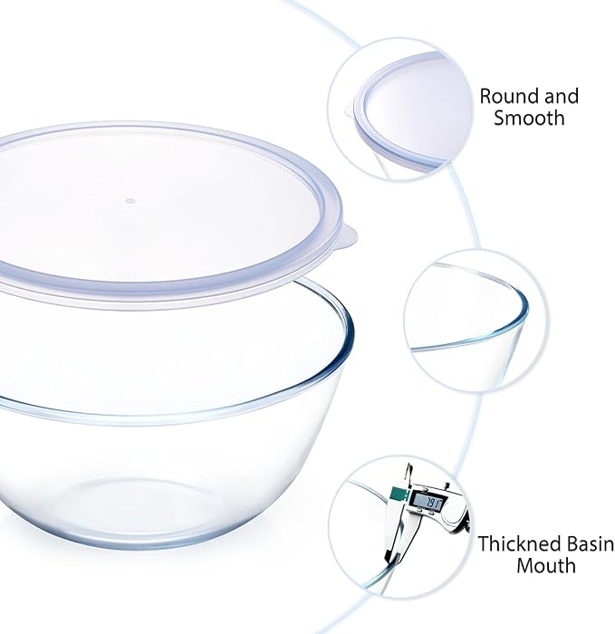 NUTRIUPS 4.7 Quart Large Glass Mixing Bowl with Lid, Deep Big Glass Bowl Large Salad Bowl (Transparent Twilight Purple)