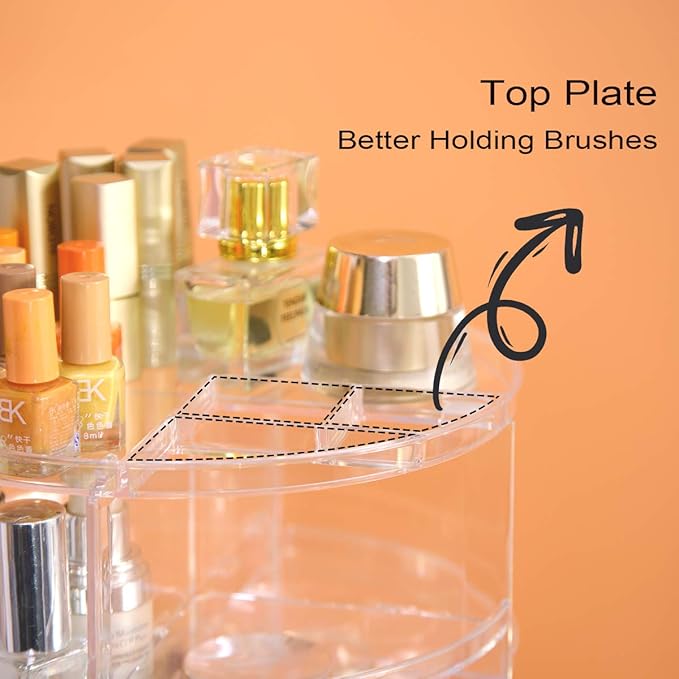 360 Rotating Makeup Organizer,Skincare Perfume Organizer,With Brush Holder Cosmetic Display Case Adjustable Detachable Shelves,Fits Bedroom Dresser or Countertop Multifunctional Cosmetic Holder