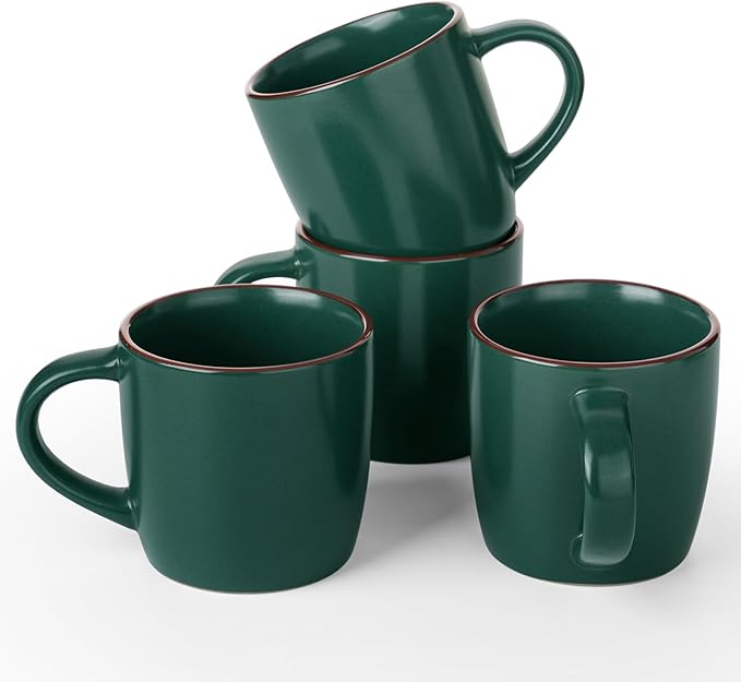 famiware Mercury Coffee Mugs 13 oz, Coffee Mugs Set of 4 with Handle, Cups for Latte, Hot Tea, Cappuccino, Mocha, Cocoa, Dark Green