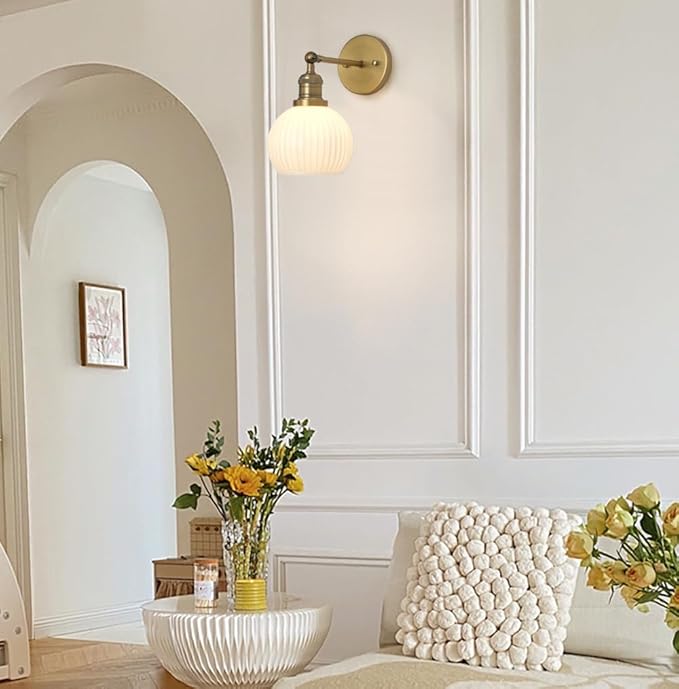 Vintage Wall Sconce 1-Light with Milk White Glass Globe Shade, Hardwired Modern Indoor Wall Mounted Lamp Fixture for Farmhouse Living Room Bedroom Bathroom