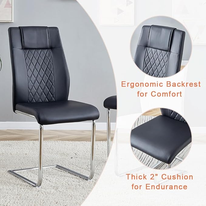 Dining Table Set for 6, Kitchen Table Chairs Set of 6, Modern Dining Room Set 63'' Faux Marble Dinner Table PU Leather Upholstered Chairs for Kitchen