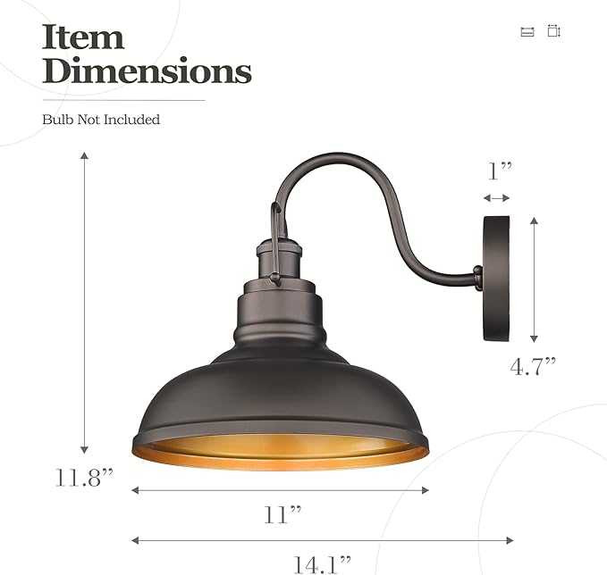 zeyu 11" Farmhouse Gooseneck Barn Light, Vintage Wall Light Sconce for Porch Warehouse Kitchen, Oil Rubbed Bronze Finish, 016-1B ORB