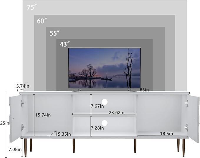 Modern TV Stand for 65/70inch TV, Entertainment Center with Storage Cabinet and Open Shelves, Embossed Pattern TV Stand, TV and Media Console for Living Room, Bedroom, White