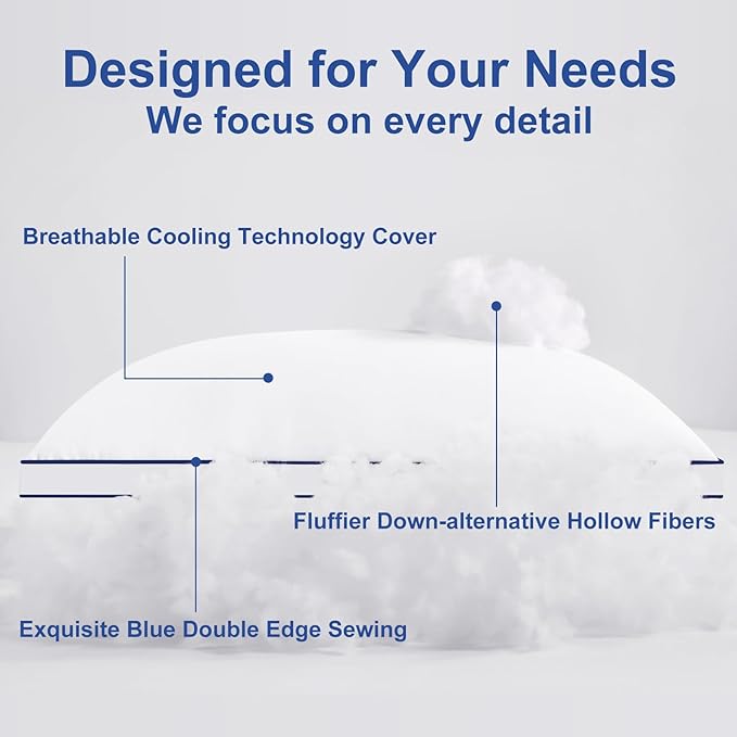 Premium Pillows King Size Set of 2, Fluffy and Supportive 7D Down Alternative Bed Pillows, Luxury Soft Hotel Quality Gusseted Pillow for Side Back Stomach Sleepers, Relief Neck Head and Shoulder Pain