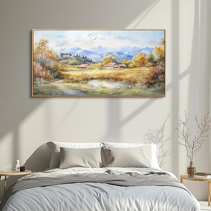 PHAOHUAXM Canvas Wall Art For Living Room Farmhouse Dining Room Home Wall Decor For Bedroom Office Wall Decoration Rural Landscape Painting Wood Frame Prints Pictures Artwork Aesthetics 20"x40"