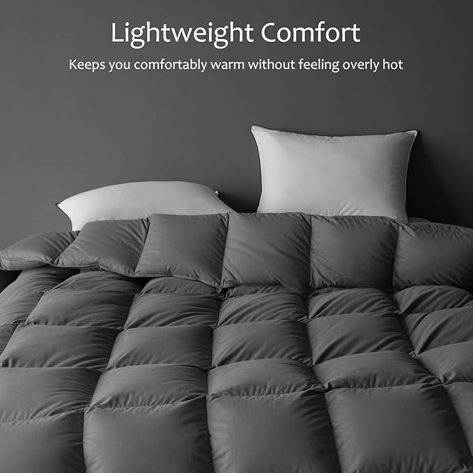 Luxury Down Fiber Comforter King Size - High Fill Power Medium Warmth for All Season Duvet Insert - Light Weight, Charcoal Grey (106" x 90")