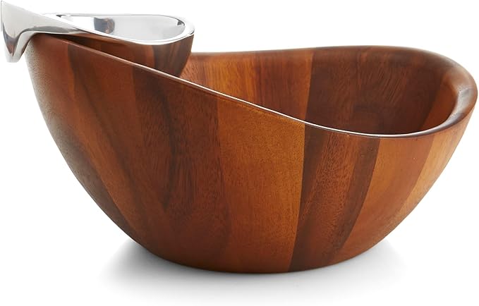 Nambé Harmony Chip & Dip Serving Bowl 12” x 6.5”, Acacia Wood with Removable Dip Dish for Chips & Salsa, Appetizers & Snacks, Party & Entertaining, Kitchen & Dining, Buffet & Snack Bowls