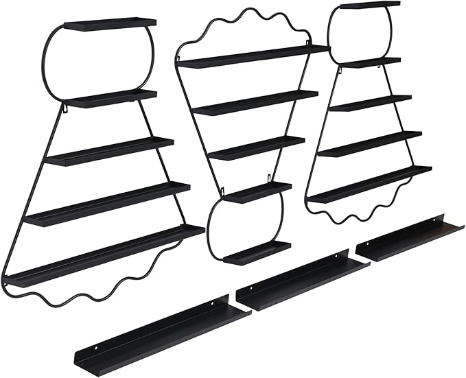 Metal Wall Mounted Nail Polish Racks Display Rack Cosmetic Display Case Lipstick Perfume Wall Shelf Essential Oil Organizer for Nail Polish Bottles Spa Nail Salon Shop (Black)
