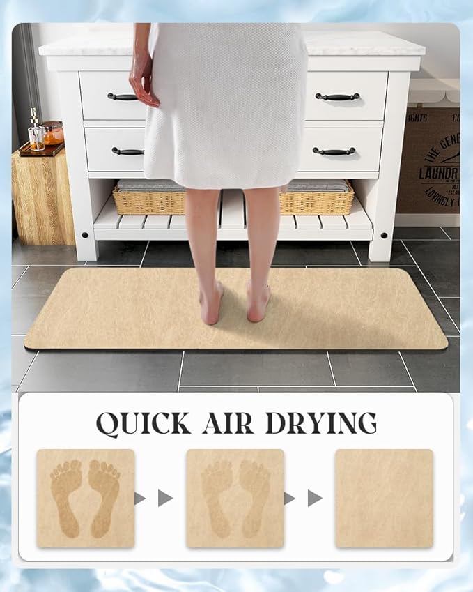 MontVoo -Bath Mat Rug-Rubber Backing Non Slip Quick Dry Absorbent Thin Bathroom Rugs Fit Under Door-Faux Suede Surface Bathroom Floor Mats-Shower Rug for in Front of Bathtub Shower Beige 17"x59"