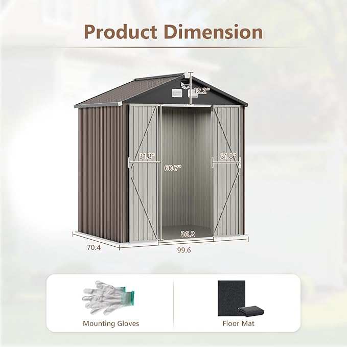 8x6 FT Outdoor Storage Shed,Metal Tool Sheds,Waterproof Outside Storage Shed with Lockable Doors & Air Vent,Storage Building for Backyard Garden