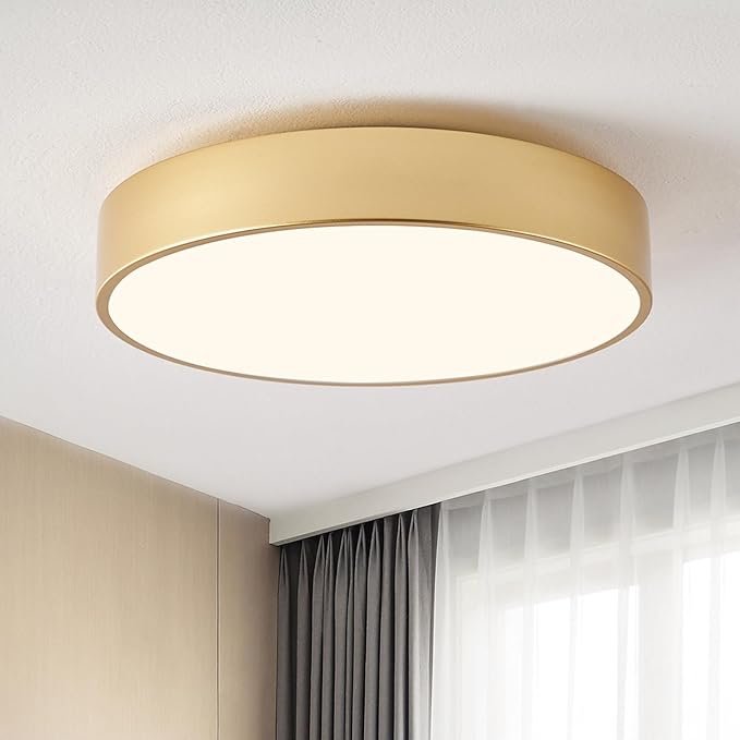 Modern Flush Mount Ceiling Light, 3-Lights Round Gold Ceiling Light Fixtures, Minimalistic Ceiling Lamp Acrylic Shade Lighting Fixture for Bedroom Living Room Laundry Room Hallway(15.8")