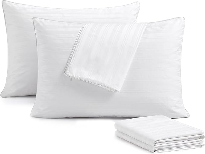 puredown Goose Feather Down Pillows, Embossing Bed Pillows for Sleeping with 2 Outer Protectors, Hotel Standard/Queen Pillows Set of 2 (Pack of 2)
