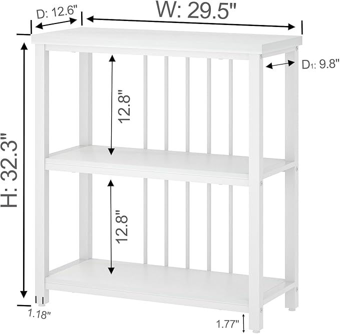 FOLUBAN Small Bookshelf, Modern 3 Tier Book Shelf, Wood and Metal Bookcase for Home Office Living Room Bedroom, White Oak
