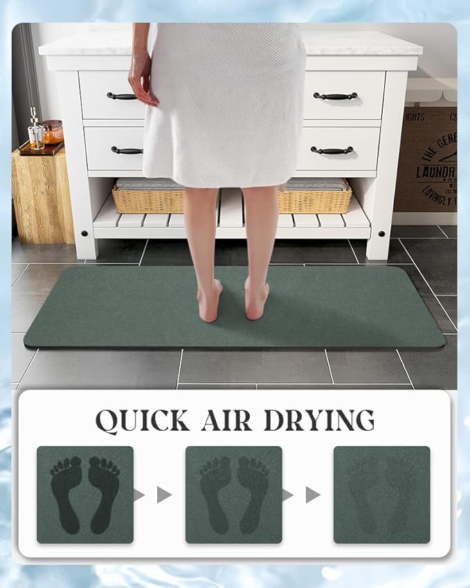 MontVoo -Bath Mat Rug-Rubber Backing Non Slip Quick Dry Absorbent Thin Bathroom Rugs Fit Under Door-Faux Suede Surface Bathroom Floor Mats-Shower Rug for in Front of Bathtub Shower Green 24"x48"