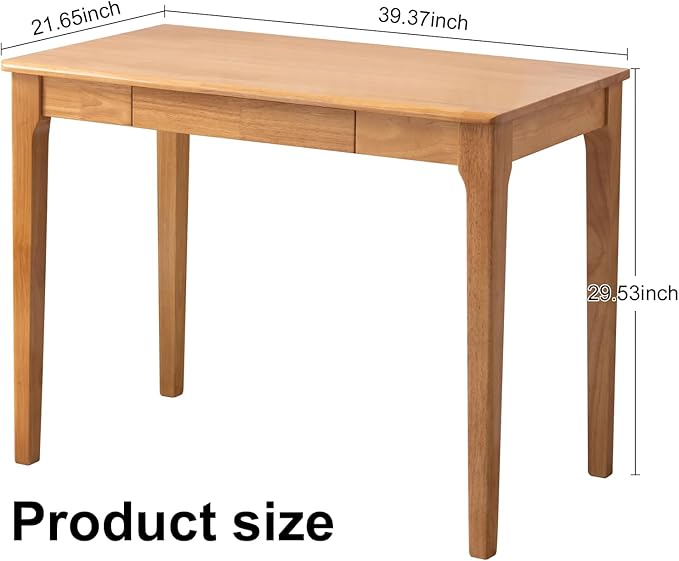 Solid Wood Desk with Drawer, Small Computer Desk for Small Spaces, Gaming Study Home Office Desks for Work, Student PC Desk for Bedroom, Escritorios para Cuartos (Wood Color, 39.4 inch)