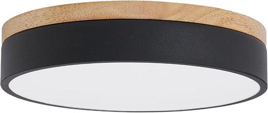 Led Flush Mount Ceiling Light: 11.8" Dimmable 5CCT Overhead Ceiling Lighting Fixture - Morden Black Round Close to Ceil Lights - Flat Wood Minimalist Light Fixtures for Living Room Laundry Bedroom
