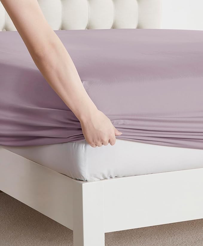 Clara Clark Bed Sheets, Premier 1800 Series Bed Sheet Set, Deep Pocket, Wrinkle, Fade, Stain Resistant, Luxury Soft Bedding Sheets & Pillowcases, California King, Dusty Purple