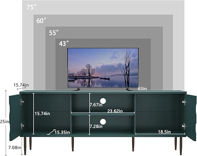 Modern TV Stand for 65/70inch TV, Entertainment Center with Storage Cabinet and Open Shelves, Embossed Pattern TV Stand, TV and Media Console for Living Room, Bedroom, Green