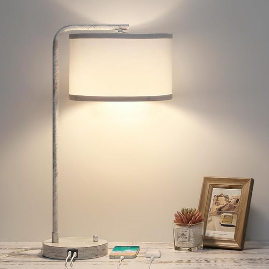 Bedside Table Lamp with USB C+A Charging Ports, Fully Stepless Dimmable Modern Farmhouse Nightstand Lamp, Tall Reading Desk Lamp for Bedroom, Living Room, Office, 9W LED Bulb Included