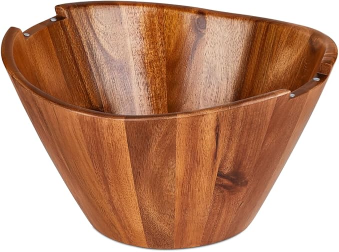 Night Tree Large wooden salad bowl with serving forks mixing, wood salad bowl set for food or fruits, magnetic utensils fit for 6–8 servings, ideal to family meals or as a unique gift