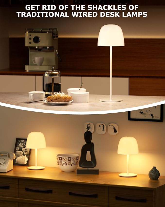 2 Pack Portable Cordless Table Lamp, 3 Color Stepless Dimming 5500mAh Rechargeable Battery Operated LED Desk Lamp, for Bedroom/Couple Dinner/Desk/Cafe/Dining Room/Terrace