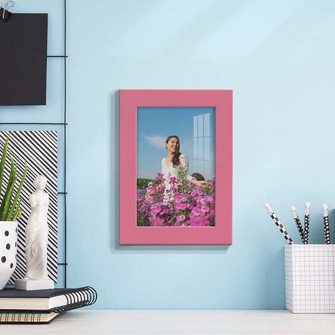 Renditions Gallery 5x7 inch Picture Frame High-end Modern Style, Made of Solid Wood and High Definition Glass Ready for Wall and Tabletop Photo Display, Hot Pink Frame