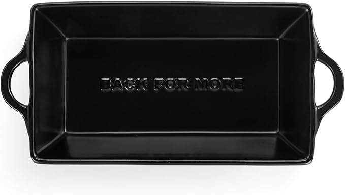 DEMDACO Gather 'Round Collection Back For More Warm & Toasty Matte Black 9 x 5 Stoneware Serving Loaf Pan Baking Dish