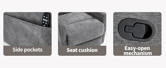 PELUMY Massage Recliner Chair with Heat - Manual Rocker Swivel Recliner, 360° Rotation & 155° Recline for Living Room（Linen Fabric, Grey）